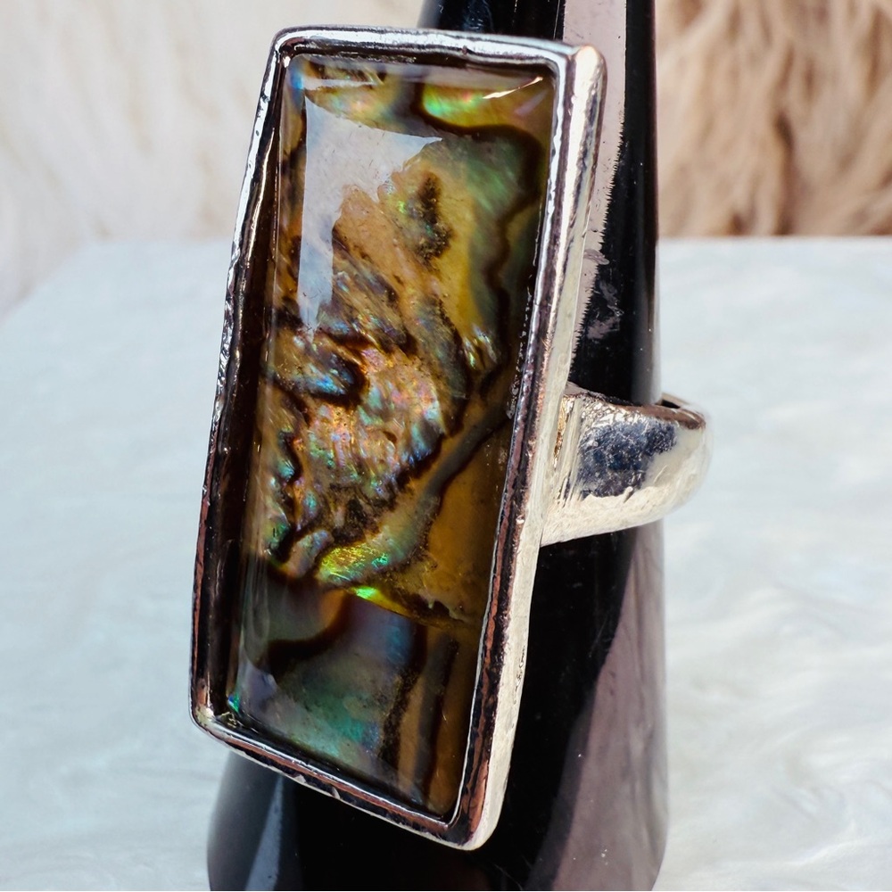 Silvertone Rectangular Vintage Ring Size 7 1/2 - image 1